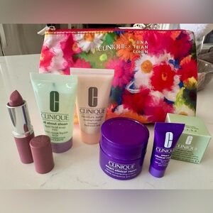 Clinique Skincare Collection with Purple and Floral Accents